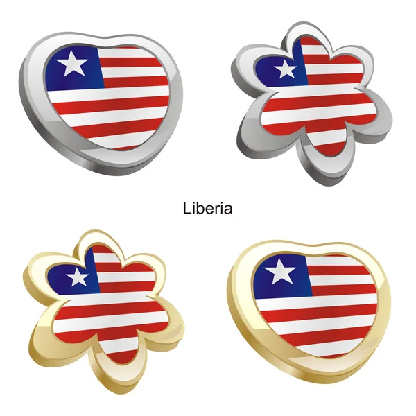 Bandera de Liberia en forma de corazón y flor — Vector de stock