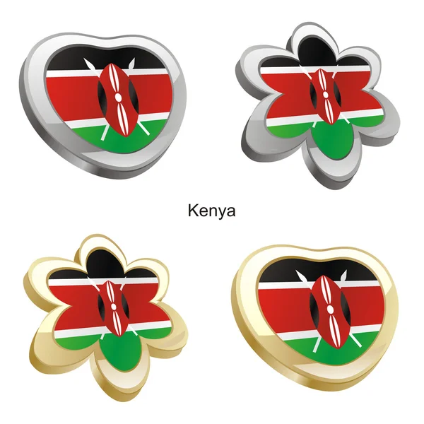 Keňa vlajka ve tvaru srdce a květiny — Stockový vektor