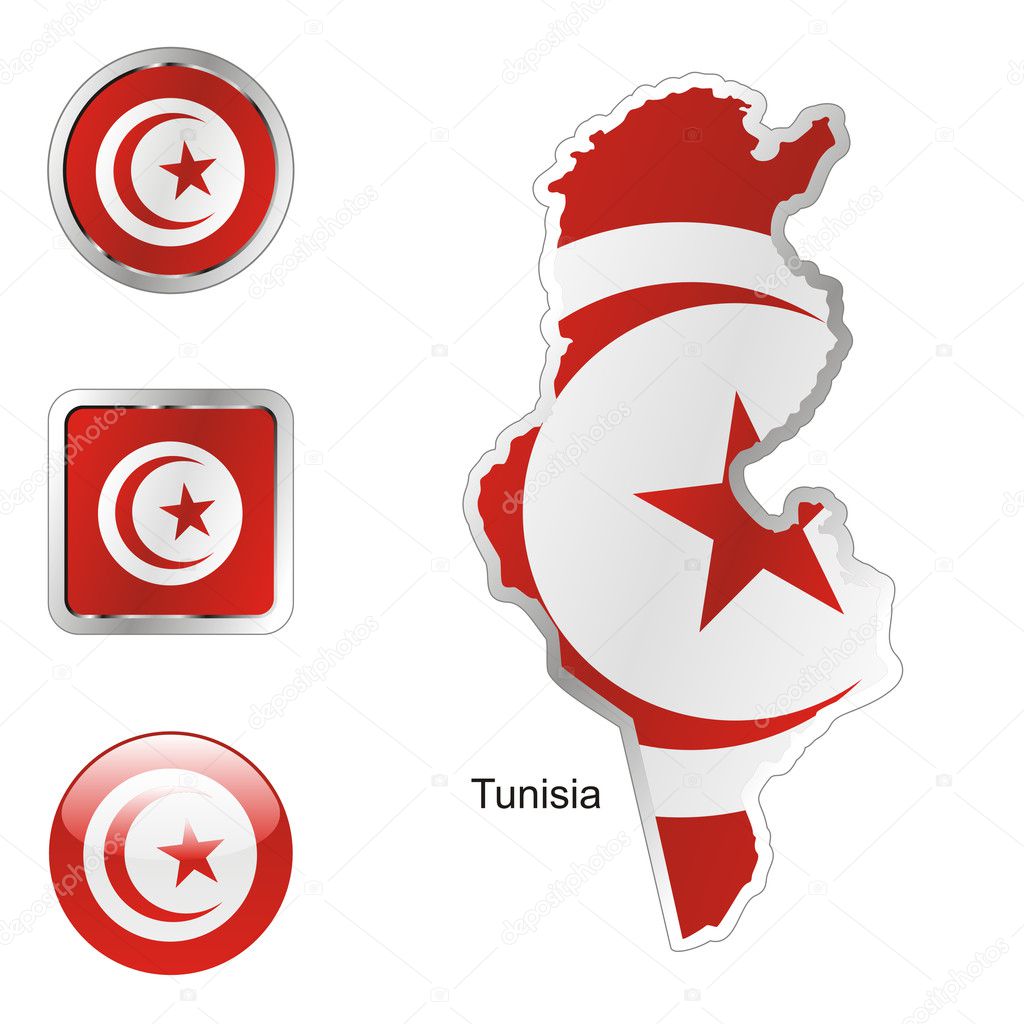 Tunisia in map and web buttons shapes