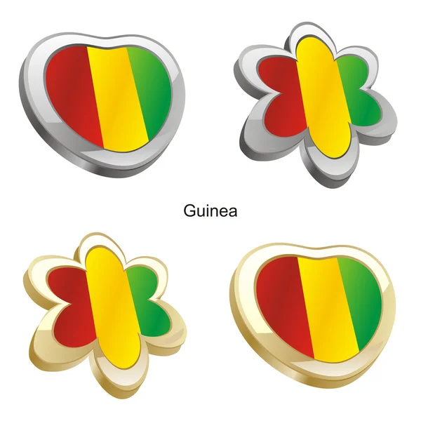 几内亚国旗在心脏和花的形状 — 图库矢量图片