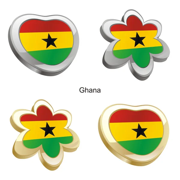加纳国旗在心脏和花的形状 — 图库矢量图片