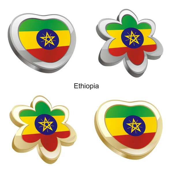 埃塞俄比亚国旗在心脏和花的形状 — 图库矢量图片