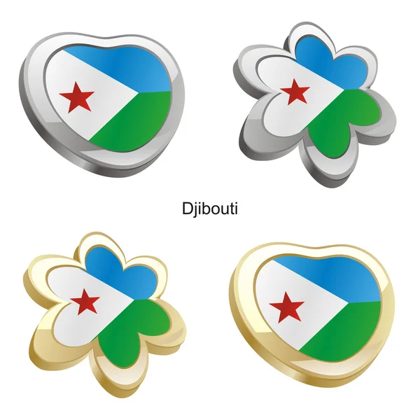 Bandera de Yibuti en forma de corazón y flor — Vector de stock