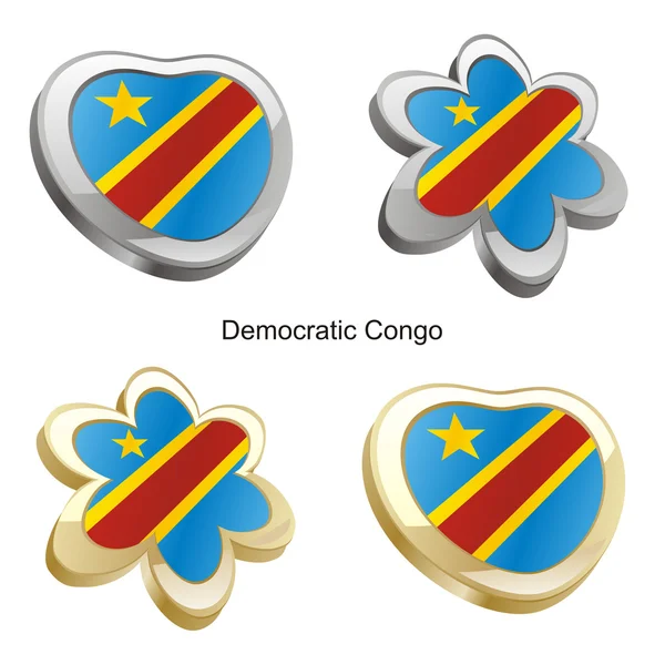 民主刚果旗心和花 — 图库矢量图片