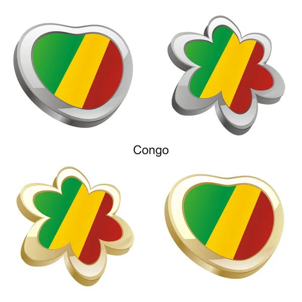 刚果民主共和国国旗在心脏和花的形状 — 图库矢量图片