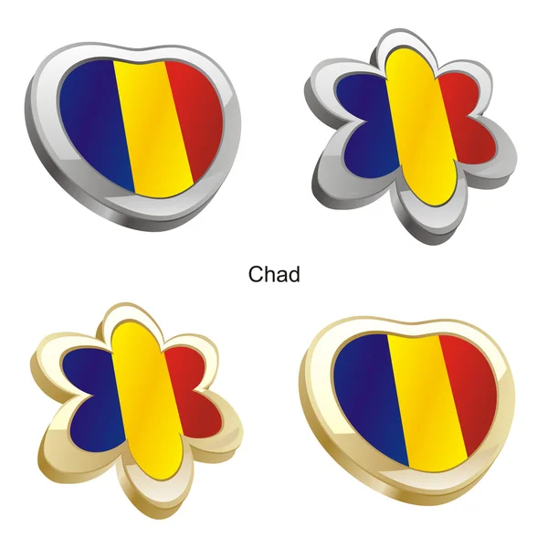 Bandera de Chad en forma de corazón y flor — Vector de stock