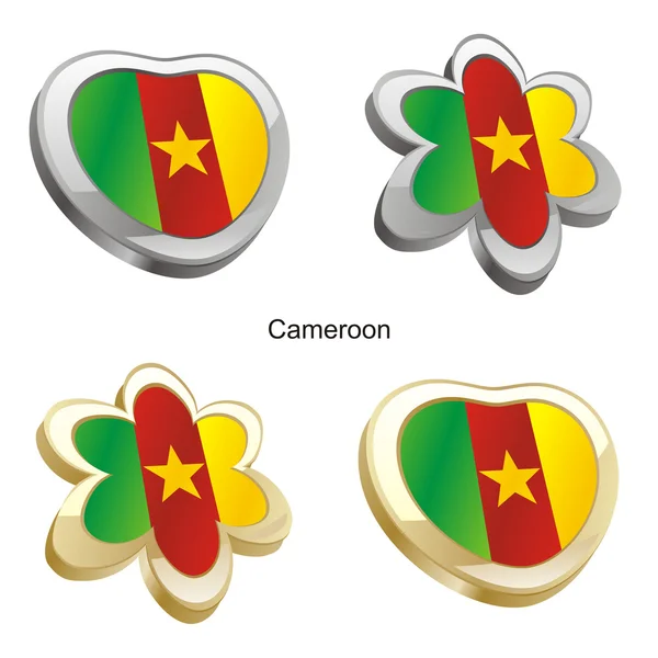 Kameruns flagga i hjärtat och blomma form — Stock vektor