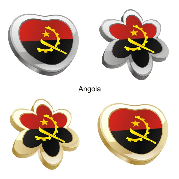 安哥拉国旗在心脏和花的形状 — 图库矢量图片
