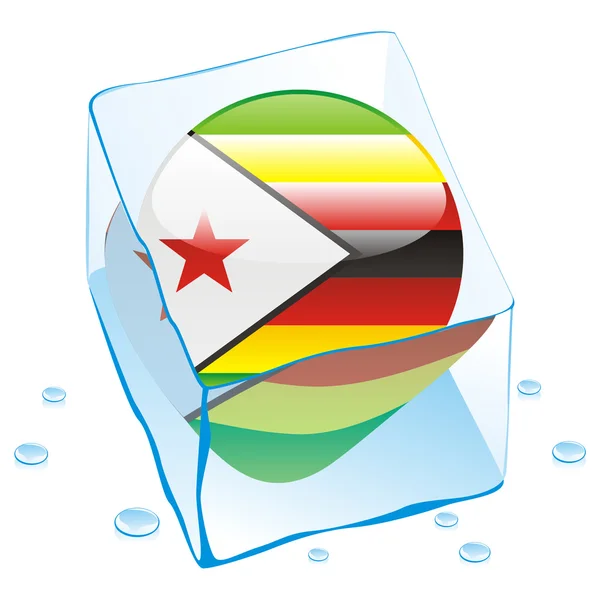 Zimbabwe button flag frozen in ice cube — Stock Vector
