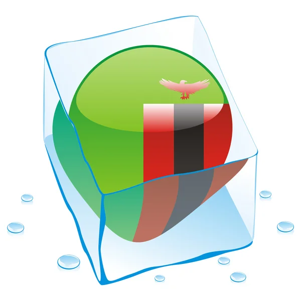 Bandeira do botão da Zâmbia congelada em cubo de gelo — Vetor de Stock