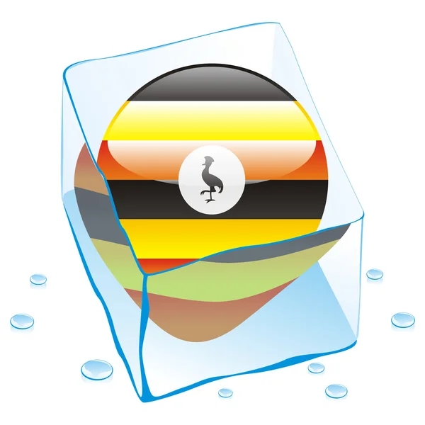Bandera botón Uganda congelada en cubo de hielo — Vector de stock