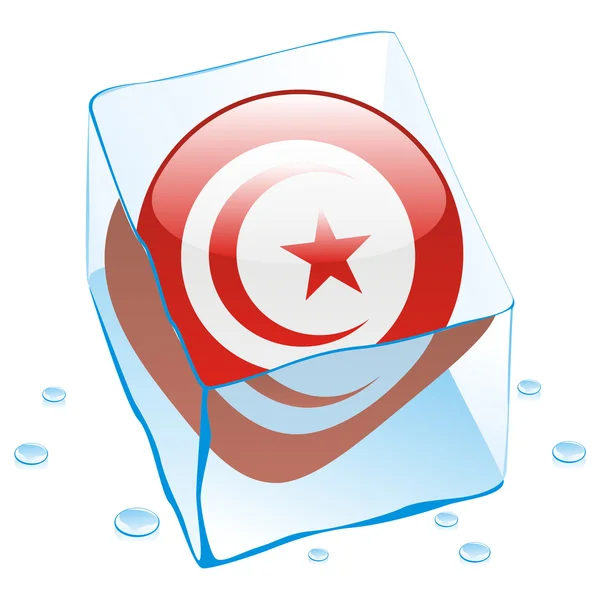 Drapeau bouton Tunisie congelé dans un glaçon — Image vectorielle