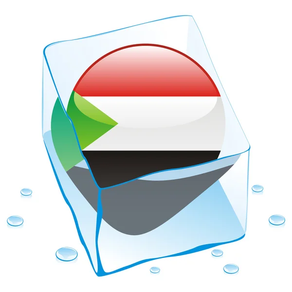 Drapeau bouton Soudan congelé dans un glaçon — Image vectorielle