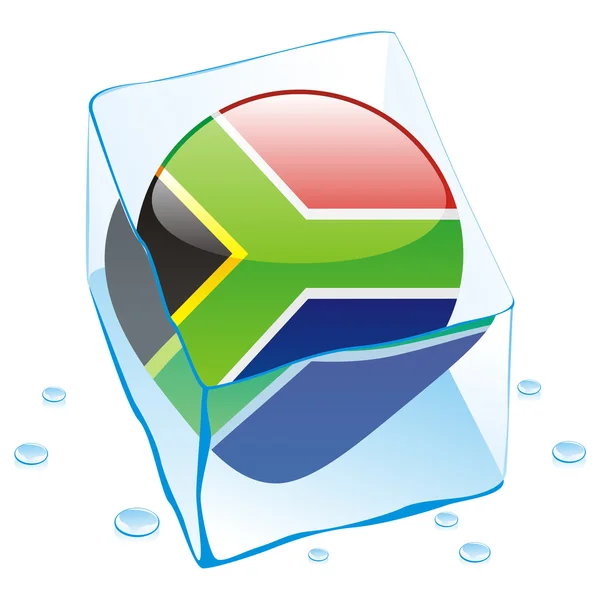 Pulsante bandiera sudafricana congelato nel ghiaccio — Vettoriale Stock
