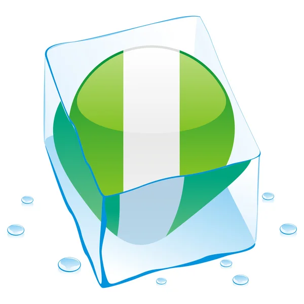 Bandera botón Nigeria congelado en cubo de hielo — Vector de stock