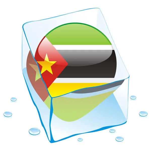 Mozambique button flag frozen in ice cub — Stock Vector