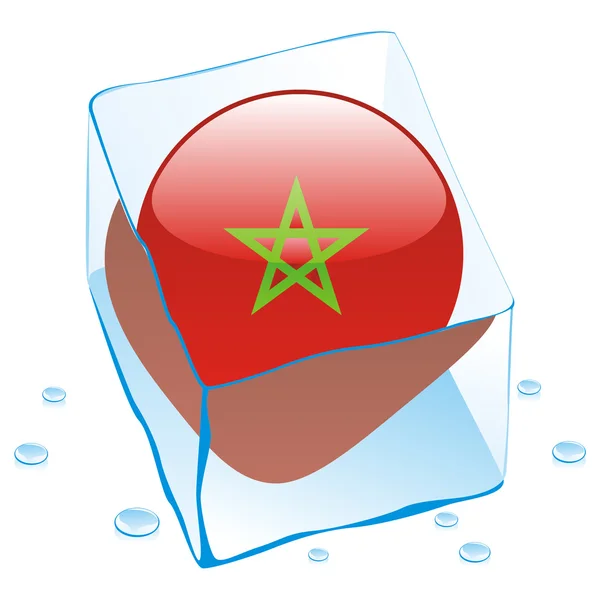 Morocco button flag frozen in ice cube — Stock Vector