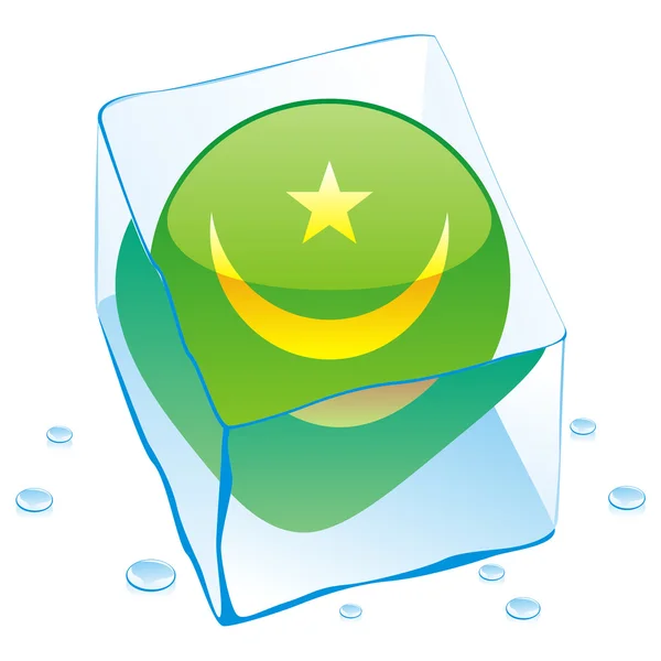 Bandera de botón Mauritania congelada en cubo de hielo — Vector de stock