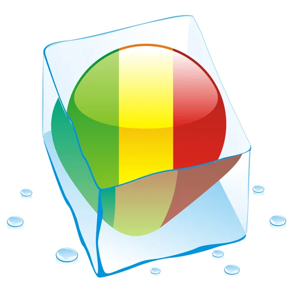Bandera de botón Malí congelada en cubo de hielo — Vector de stock