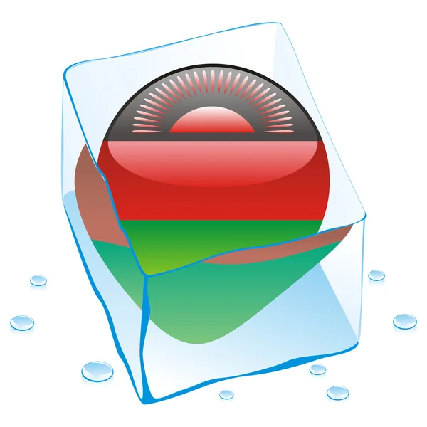 Bandera de botón Malawi congelada en cubo de hielo — Vector de stock