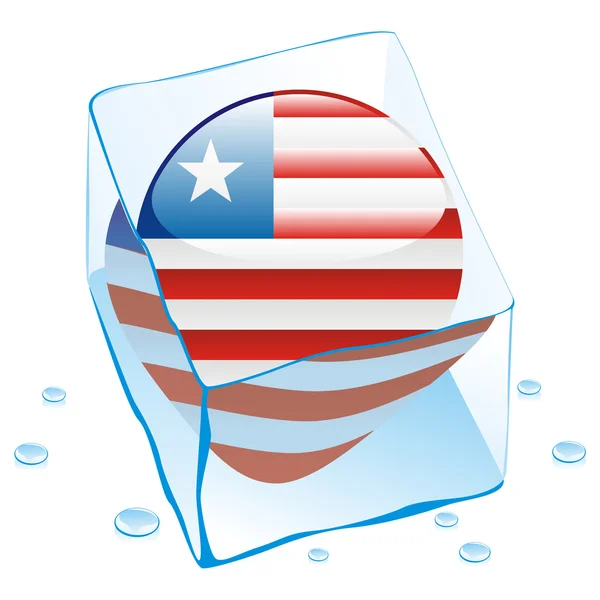 Liberia knappen flagga fryst i isbit — Stock vektor