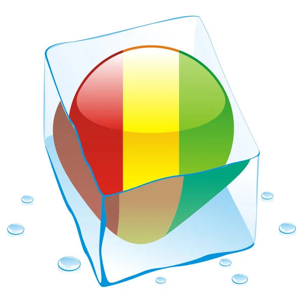 Guinea button flag frozen in ice cube — Stock Vector