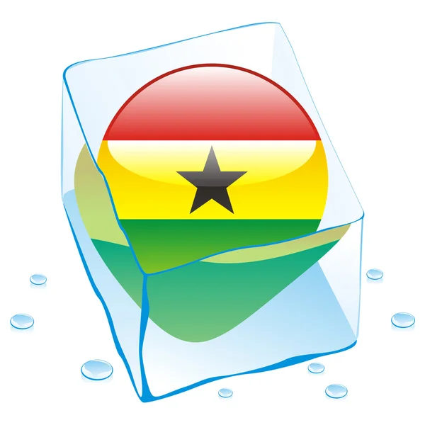 Ghana button flag frozen in ice cube — Stock Vector