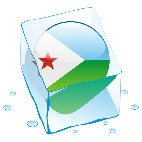 Bandera de botón Djibouti congelada en cubo de hielo — Vector de stock