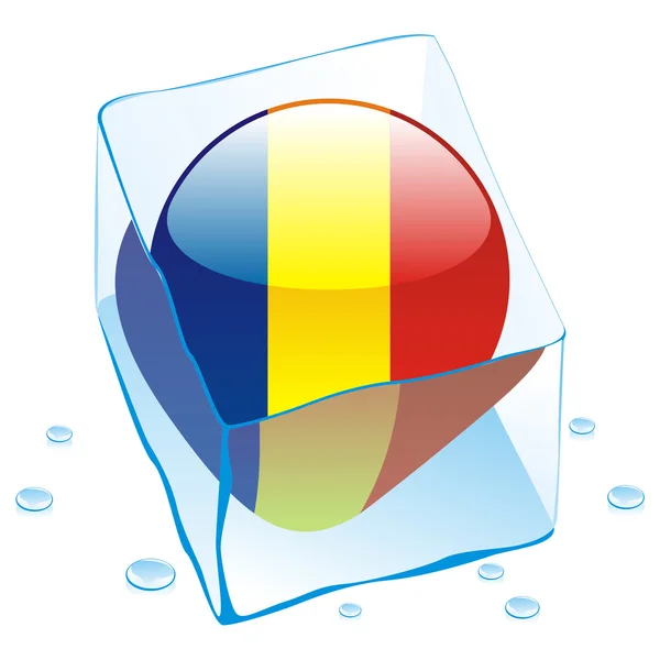 Bandera Chad botón congelado en cubo de hielo — Vector de stock