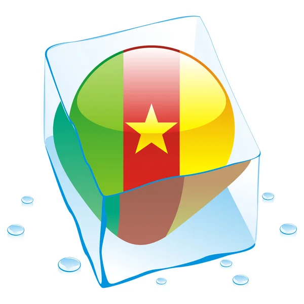 Cameroon button flag frozen in ice cube — Stock Vector
