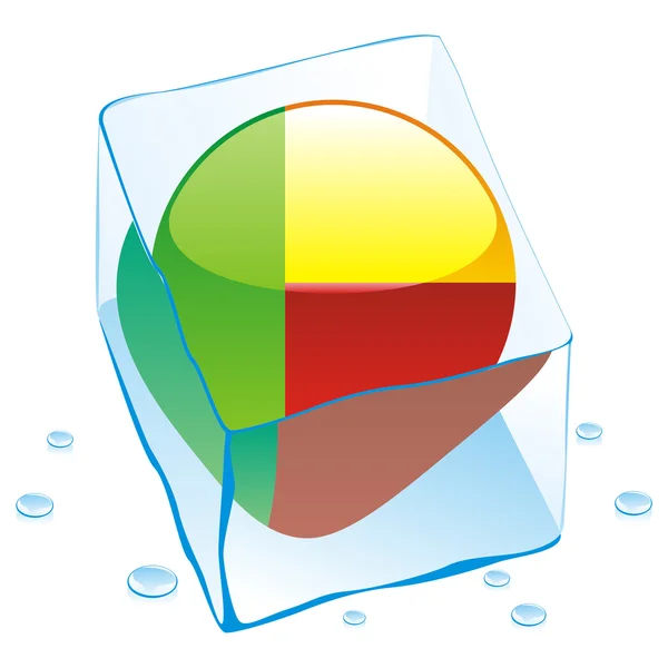 Bandera botón Benin congelada en cubo de hielo — Vector de stock