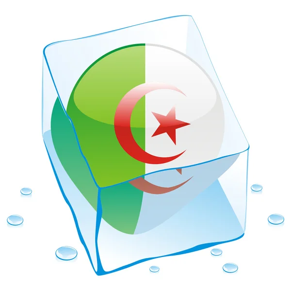Algeria button flag frozen in ice cube — Stock Vector