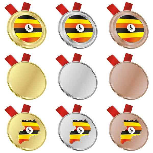 Vektor vlajka Ugandy ve tvarech medaile — Stockový vektor