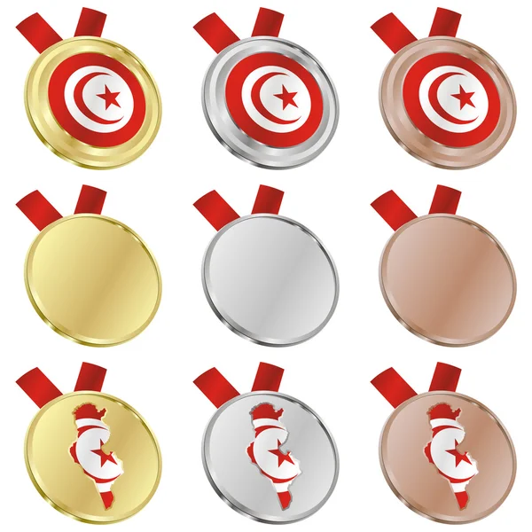Tunisia vector flag in medal shapes — Stock Vector
