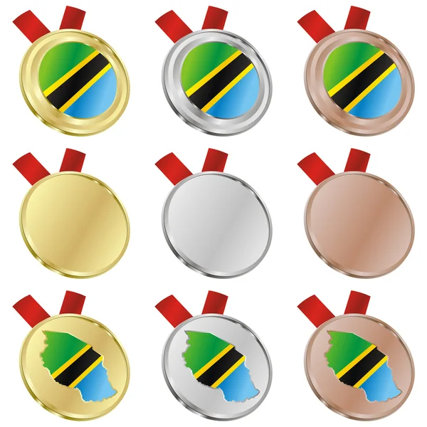 Tanzania vector flag in medal shapes — Stock Vector