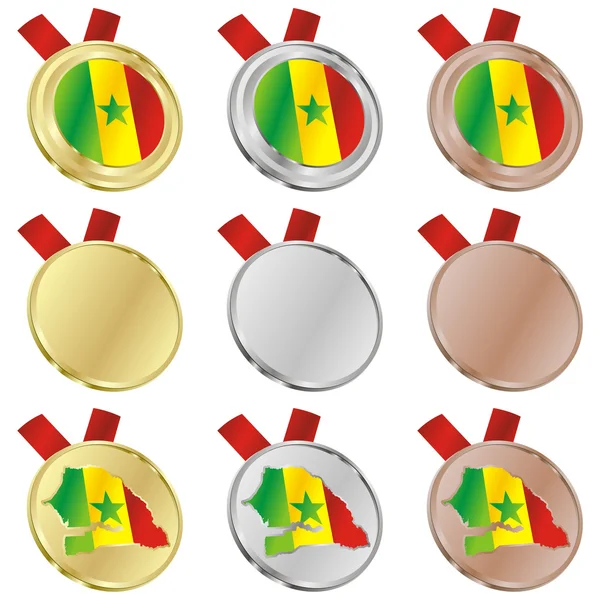 Сенегальський векторний прапор у медальних формах — стоковий вектор