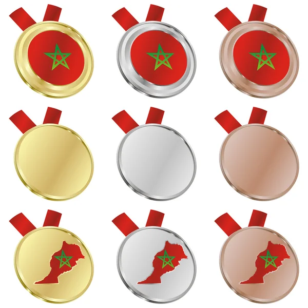 Μαρόκο διάνυσμα σημαία στο μετάλλιο σχήματα — Διανυσματικό Αρχείο