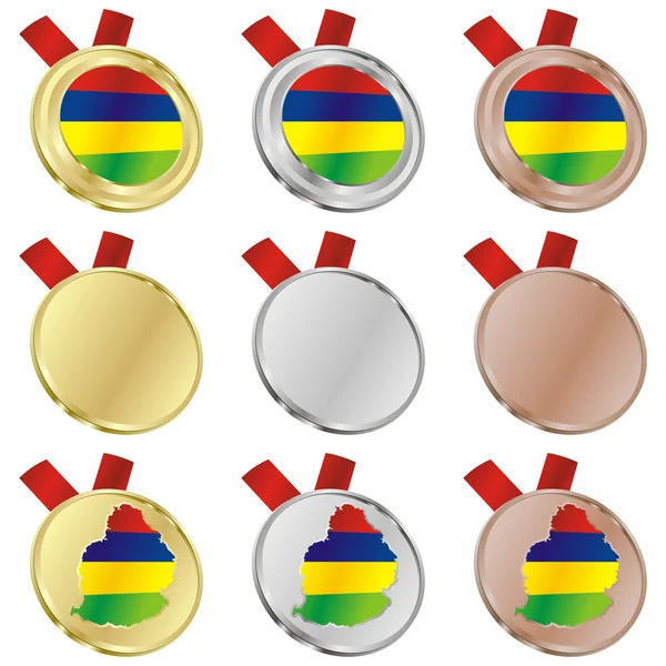 Mauritius vector flag in medal shapes — Stock Vector