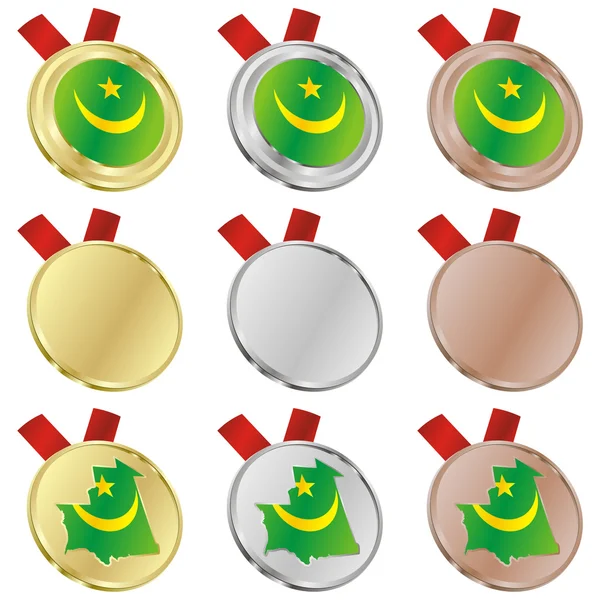 Mauritania vector flag in medal shapes — Stock Vector