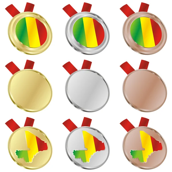 Bandera vectorial Malí en forma de medalla — Vector de stock