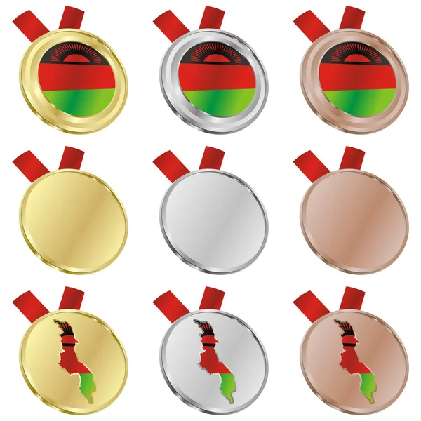 Bandera vectorial Malawi en formas de medalla — Vector de stock