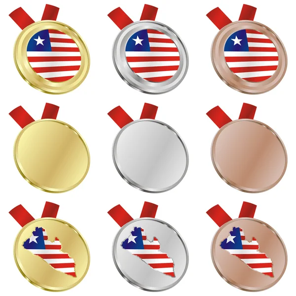 Vektor vlajka Libérie v tvarech medaile — Stockový vektor