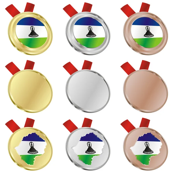 Σημαία του Λεσότο διάνυσμα σε μετάλλιο σχήματα — Διανυσματικό Αρχείο