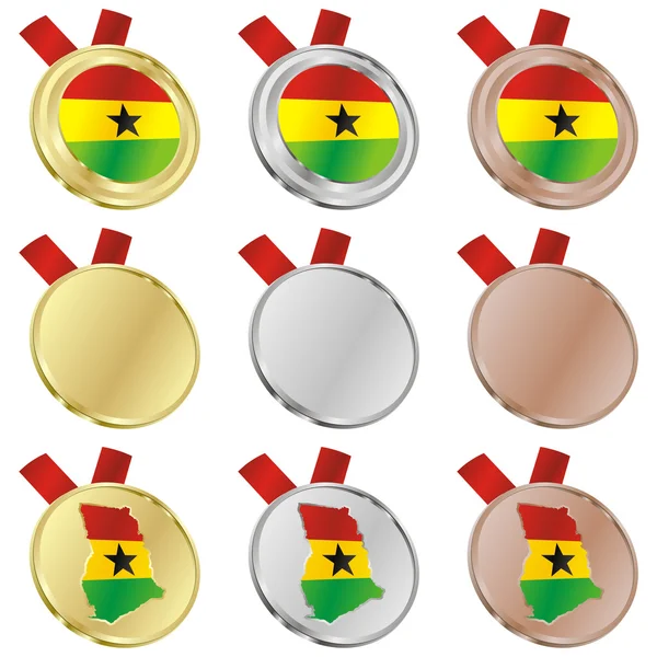 Ghana vector flag in medal shapes — Stock Vector