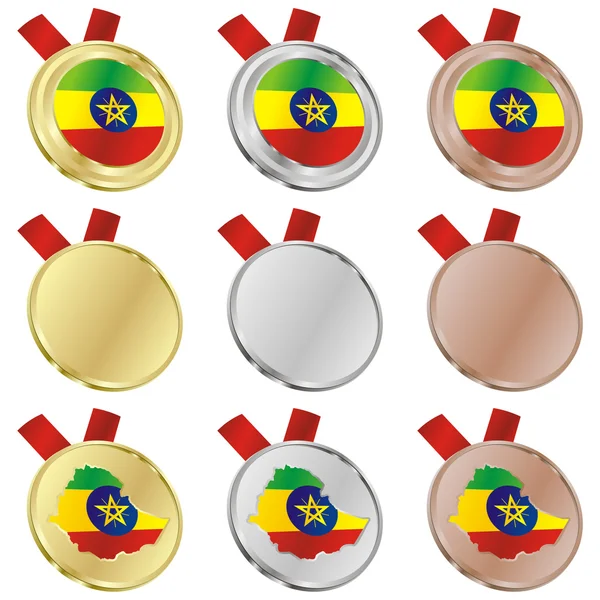 Ethiopia vector flag in medal shapes — Stock Vector