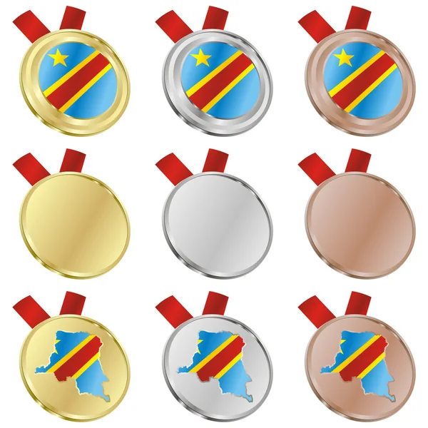 Demokratische Kongo-Vektorfahne in Medaille — Stockvektor