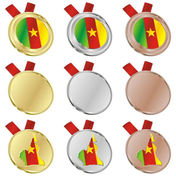Σημαία του Καμερούν διάνυσμα σε μετάλλιο σχήματα — 图库矢量图片