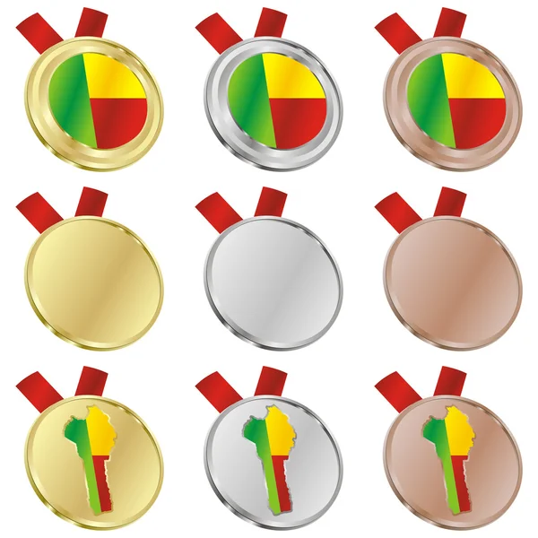 Benin vector flag in medal shapes — Stock Vector