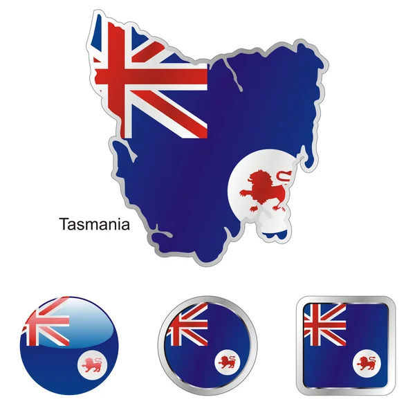 Tasmania in map and web buttons shapes — Stock Vector