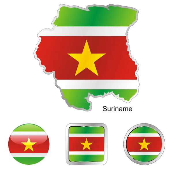 Suriname in map and web buttons shapes — Stock Vector